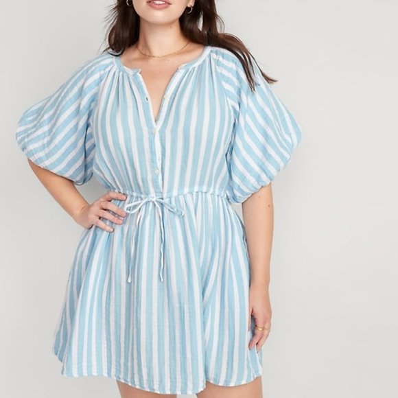 Old Navy Waist-Defined Puff-Sleeve Printed Mini Shirt Dress - Picture 5 of 5